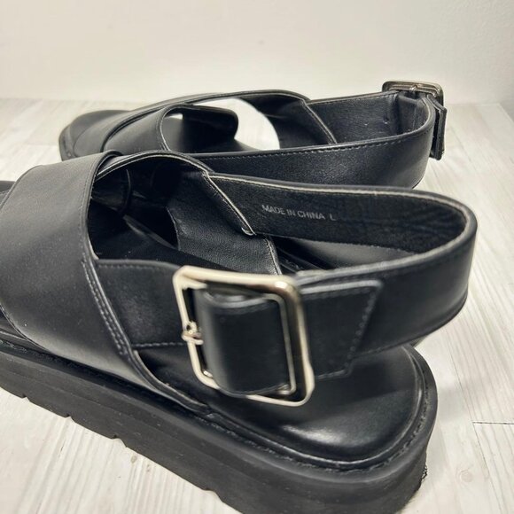 Kuero Platform Cross Strap Sandals Size L Black - Picture 2 of 5